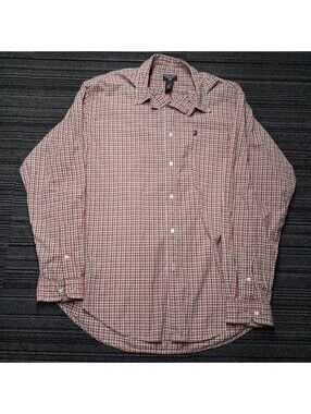 Ralph Lauren Jeans Co Plaid Button Up Shirt Mens XL Red Gray Cotton Long Sleeve